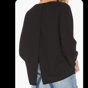 VINCE Split Back Crew Neck Blouse Top, Black 8
